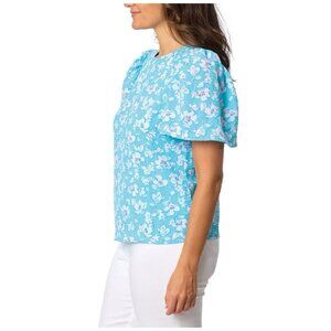 Draper James XXL Blue White Floral Short Sleeve Blouse